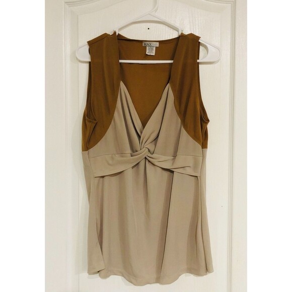 Max Loft Women’s Top Sleeveless V-Neck Knotted Tan Brown‎ Plus Size 3X - Picture 1 of 5